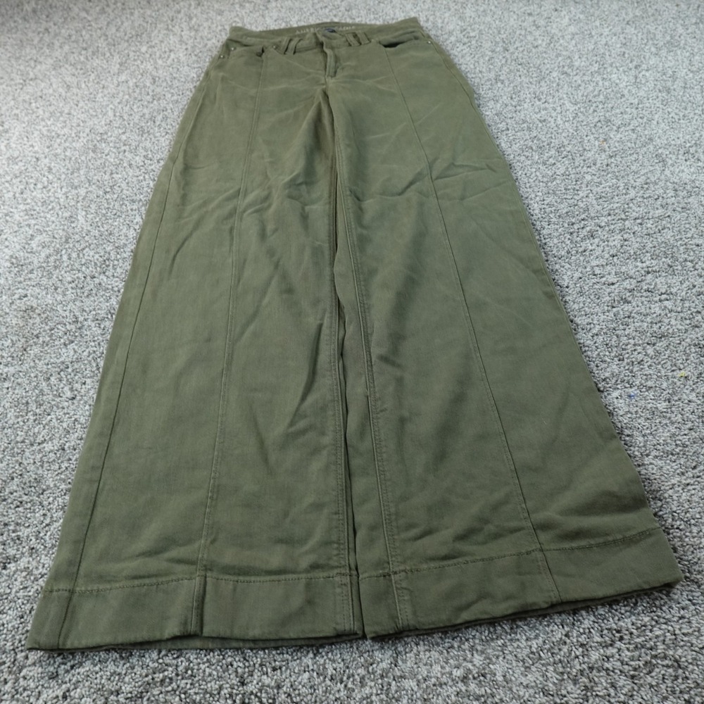 American Eagle Pants Womens 0 Green Chino Wide Leg Baggy High Rise Stretch Flex